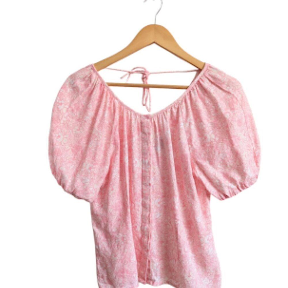 J.Crew 100% Linen Pink Tossed Floral Blouse